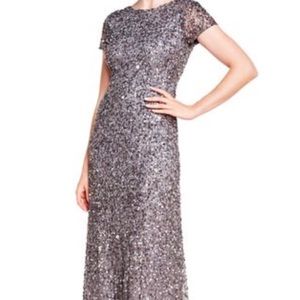 Adrianna Papell Scoop Back Sequin Gown in Lead